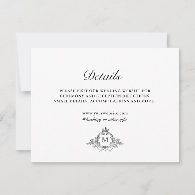 Royal Crest Elegant Wreath Monogram Details Card (Front)