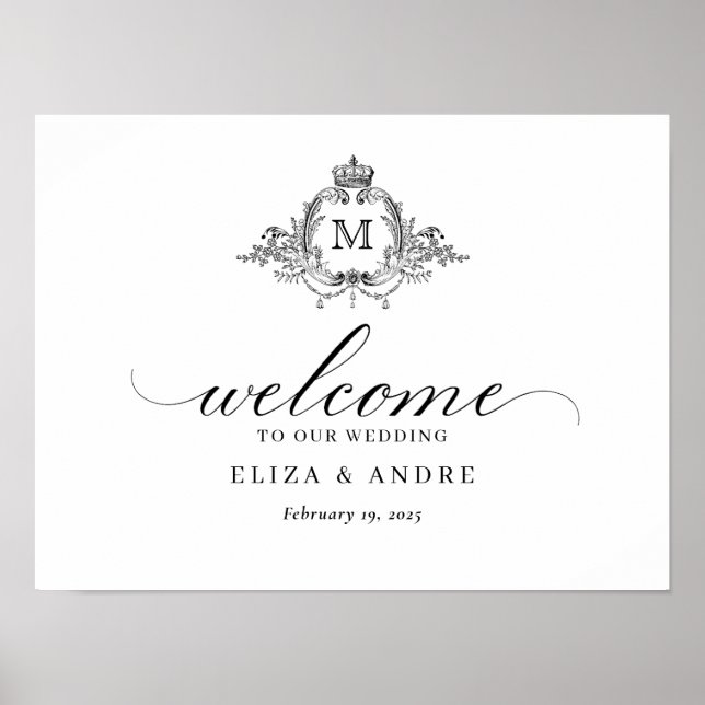 Royal Crest Elegant Wreath Monogram Wedding  Poster (Front)