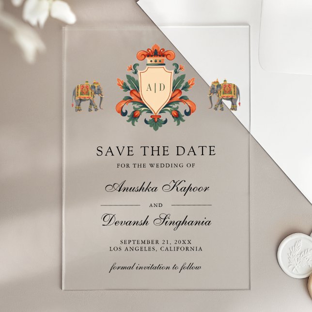 Royal Crest Elephant Indian Wedding Save the Date (Creator Uploaded)