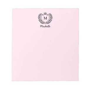 Royal Crest Emblem Monogram Script Name Pink Notepad