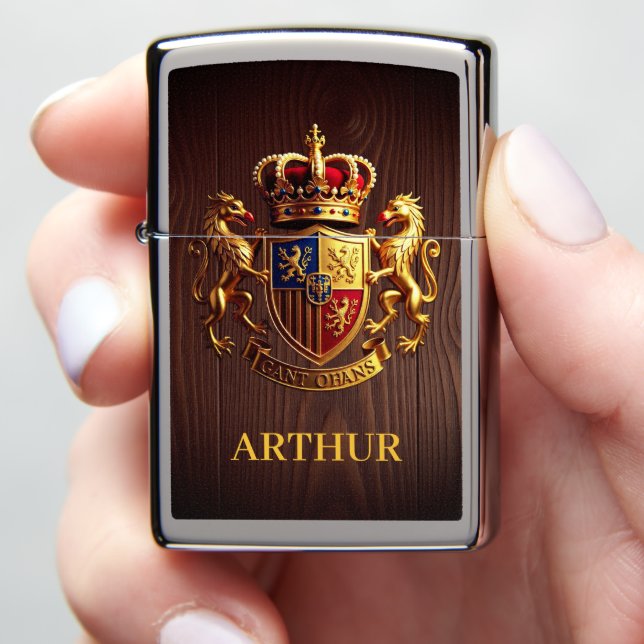 Royal Crest Gold Rustic Wood – Noble Warmth Zippo Lighter (In Hand)
