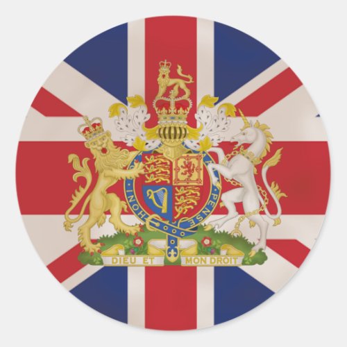 Royal Crest on the Union Jack Flag Classic Round Sticker