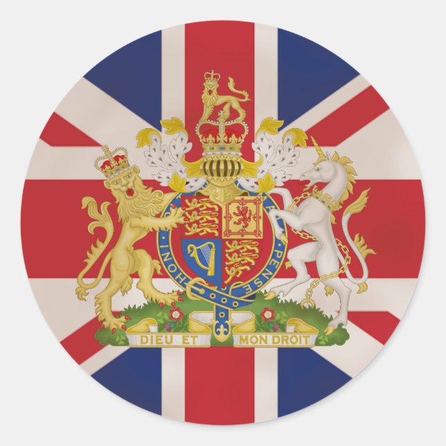 Royal Crest on the Union Jack Flag Classic Round Sticker (Front)