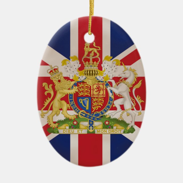 Royal Crest on Union Jack. Ceramic Ornament (Front)