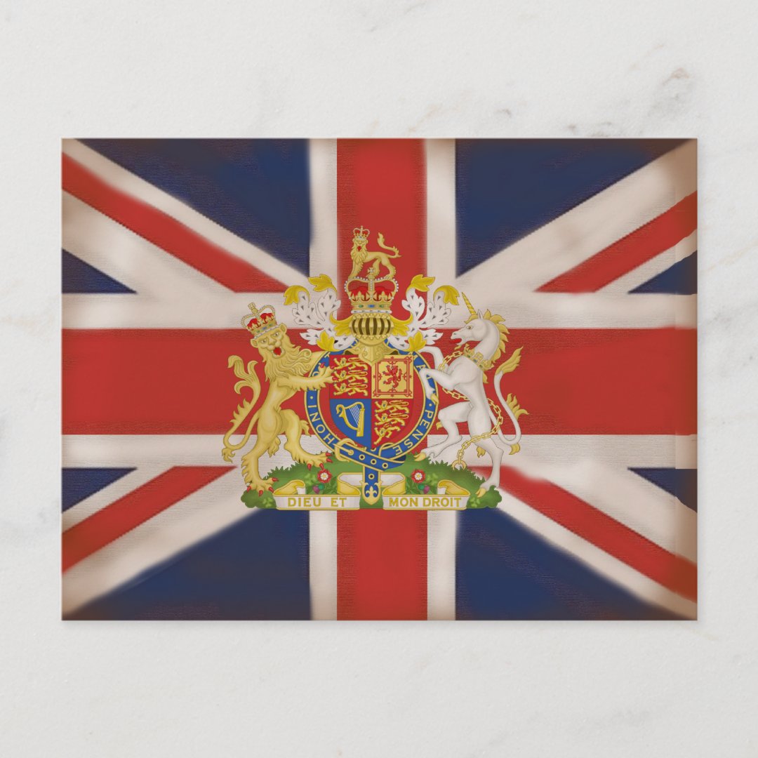 Royal Crest on Union Jack Flag Postcard Zazzle