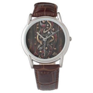 Royal Crimson 3D Calligraphic Abstract Wall Art Watch