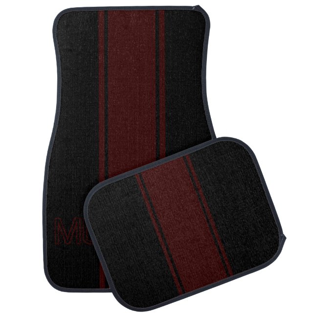 Royal Crimson Metallic Racing Stripes Car Floor Mat (Set)