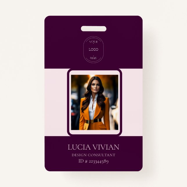 Royal Crimson QR code Photo Employee Name Badge (Front)