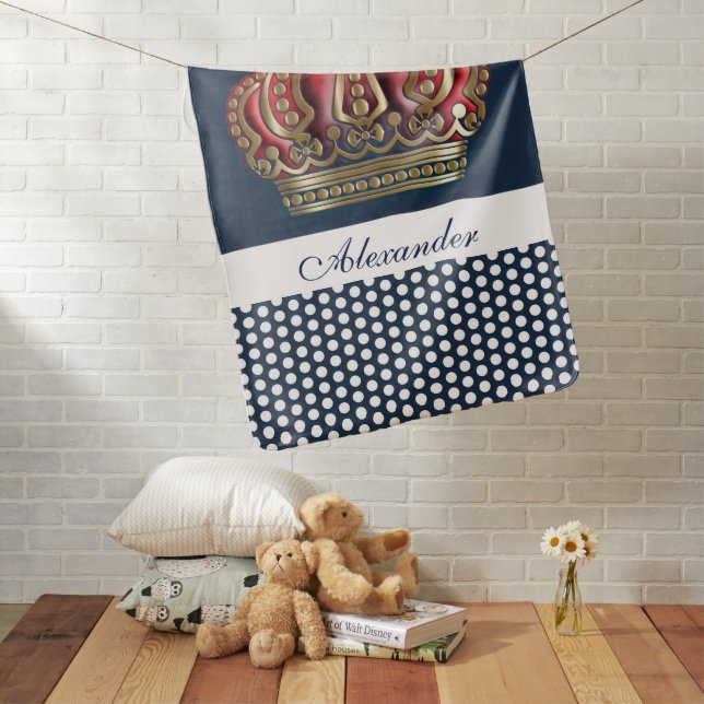Royal Cross Crown - Gold Blue Red Baby Blanket (In Situ)
