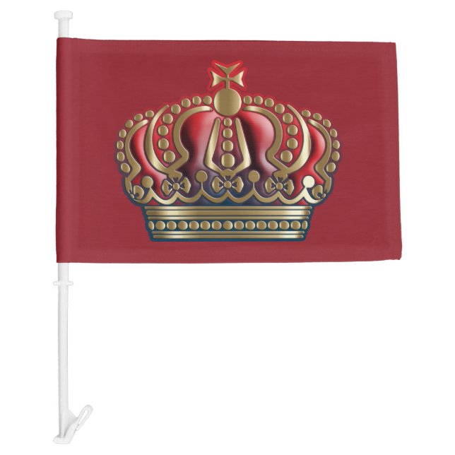 Royal Cross Crown - Gold Blue Red Car Flag (Front)