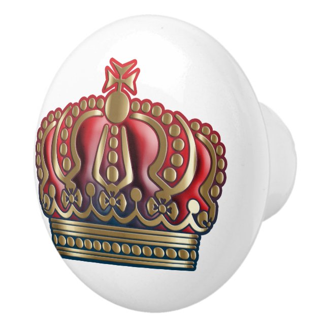 Royal Cross Crown - Gold Blue Red Ceramic Knob (Right)