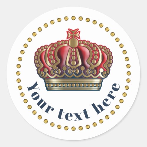 Royal Cross Crown _ Gold Blue Red Classic Round Sticker