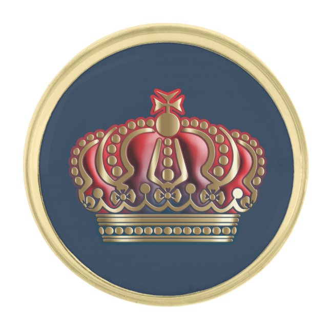 Royal Cross Crown - Gold Blue Red Finish Lapel Pin (Front)