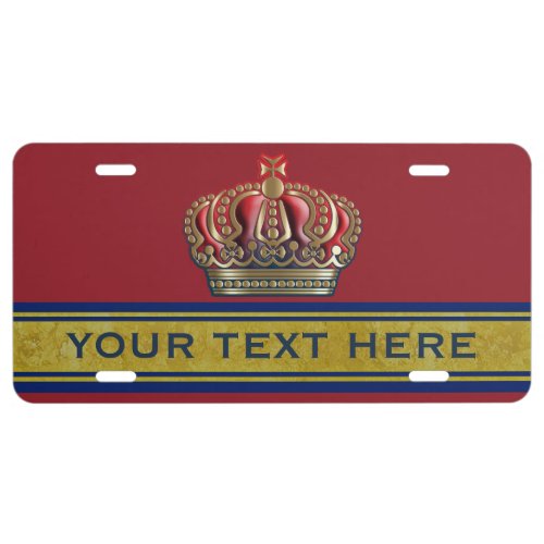 Royal Cross Crown _ Gold Blue Red License Plate