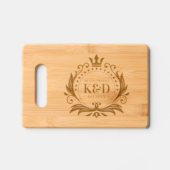 Royal Crown Barge Wedding Monogram Engraved Cutting Board (Front)