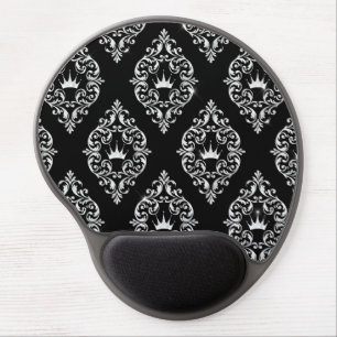 Royal Crown Black and White Damask Gel Mousepad