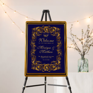 Royal Crown Blue and Gold Flourish Wedding Welcome Foam Board