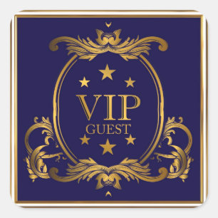 Royal Crown Blue and Gold Flourishes Wedding VIP Square Sticker