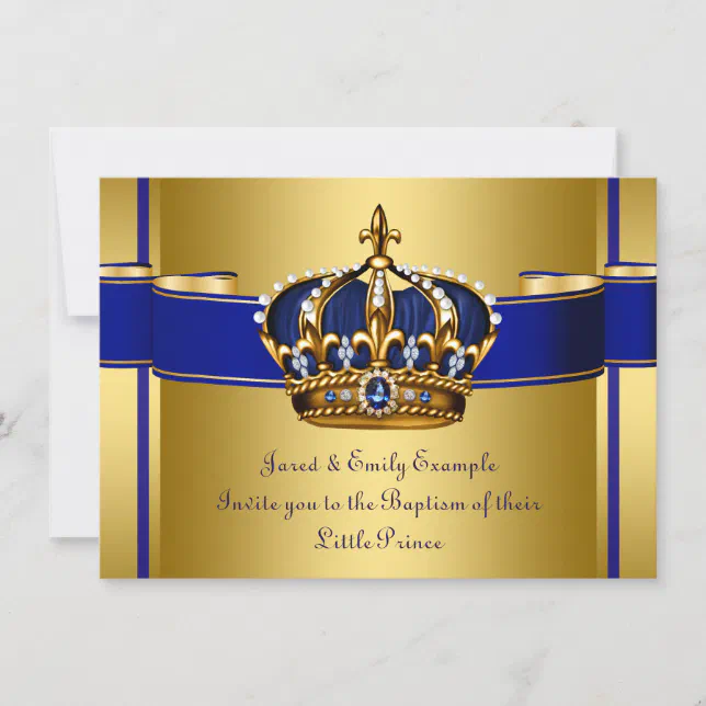 Royal Crown Blue and Gold Prince Baptism Invitation | Zazzle