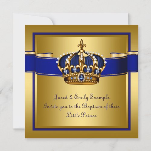 Royal Crown Blue and Gold Prince Baptism Invitation