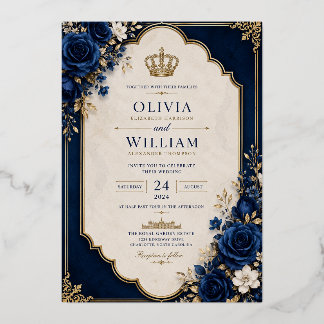 Royal Crown Blue Wedding Invitation Foil Invitation
