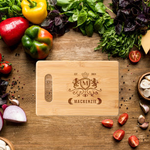 Royal Crown Crest Sign Custom Monogram Family Name Engraved Cutting Board