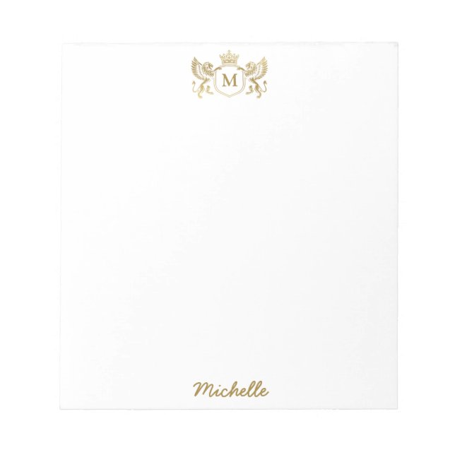Royal Crown Emblem Lions Monogram Script Gold      Notepad (Front)
