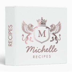 Royal Crown Emblem Lions Monogram Script Recipe    3 Ring Binder