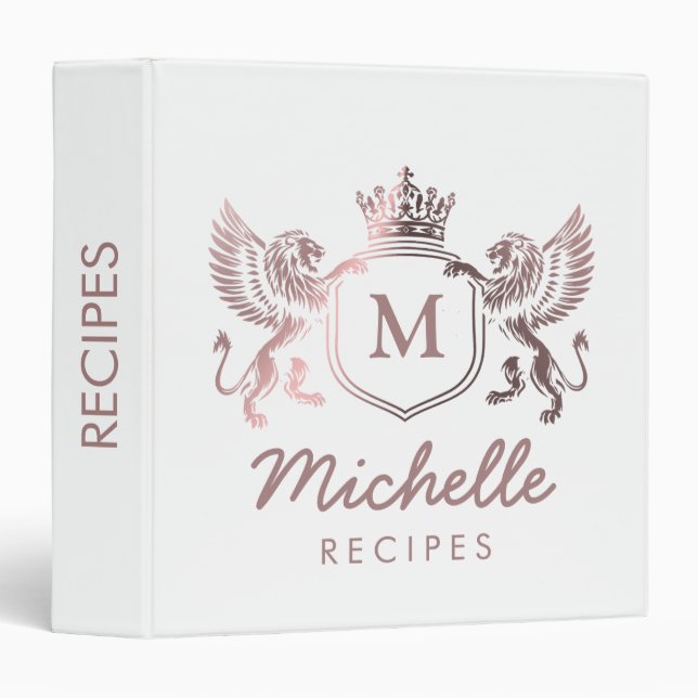 Royal Crown Emblem Lions Monogram Script Recipe    3 Ring Binder (Front/Spine)