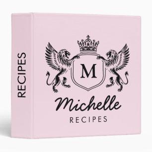 Royal Crown Emblem Lions Monogram Script Recipe 3 Ring Binder
