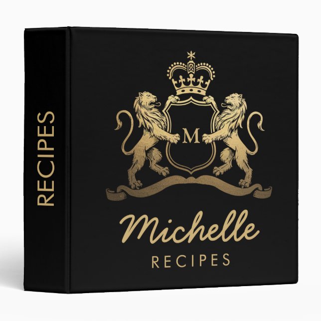 Royal Crown Emblem Lions Monogram Script Recipe    3 Ring Binder (Front/Spine)