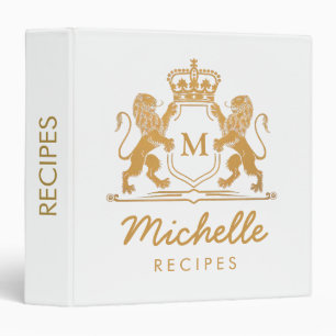 Royal Crown Emblem Lions Monogram Script Recipe 3 Ring Binder