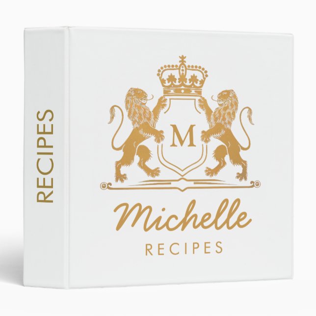 Royal Crown Emblem Lions Monogram Script Recipe 3 Ring Binder (Front/Spine)