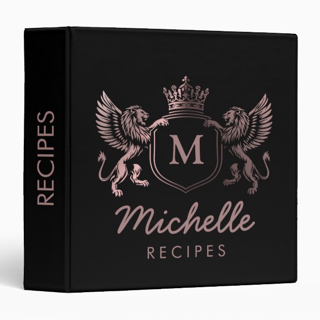 Royal Crown Emblem Lions Monogram Script Recipe    3 Ring Binder (Front/Spine)