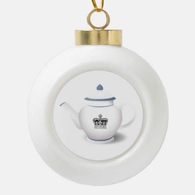 Royal Crown English Teapot Christmas  Ceramic Ball Christmas Ornament (Front)