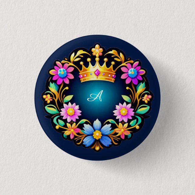 Royal Crown Floral Frame Button (Front)