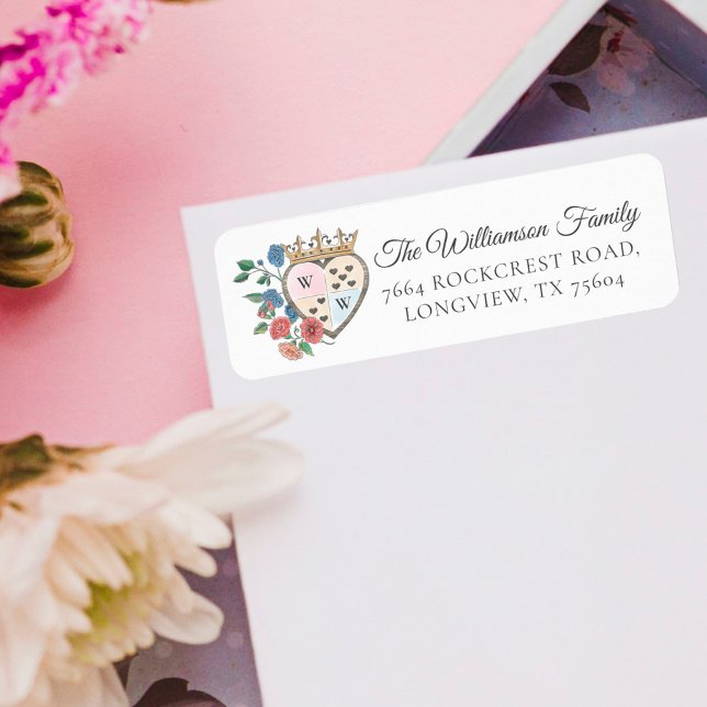 Royal Crown & Florals Heart Monogram Crest Emblem  Label (Creator Uploaded)