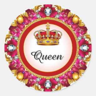 Royal Crown Frame With Diamonds And Floral Border Classic Round Sticker