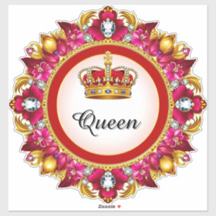 Royal Crown Frame With Diamonds And Floral Border Sticker