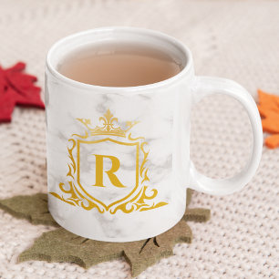 Royal Crown Initial Letter Monogram Name Marble Coffee Mug