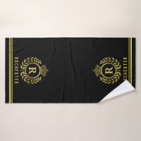 Black Bathroom Towel Set, Gold Antique Crown Custom Embroidery, Monogram Hand  Towels, Personalise, Personalize 