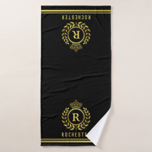 Black Bathroom Towel Set, Gold Antique Crown Custom Embroidery, Monogram Hand  Towels, Personalise, Personalize 