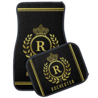 Royal Crown Laurel Wreath Black Gold Monogrammed