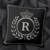 Royal Crown Laurel Wreath Black Silver Monogrammed