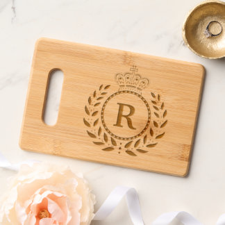 Royal Crown Laurel Wreath Personalized Monogram Engraved Cutting Board