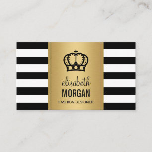 Royal Crown Logo Elegant Gold Black White Stripes Business Card