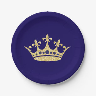 Royal Crown Paper Place Blue Gold Plates