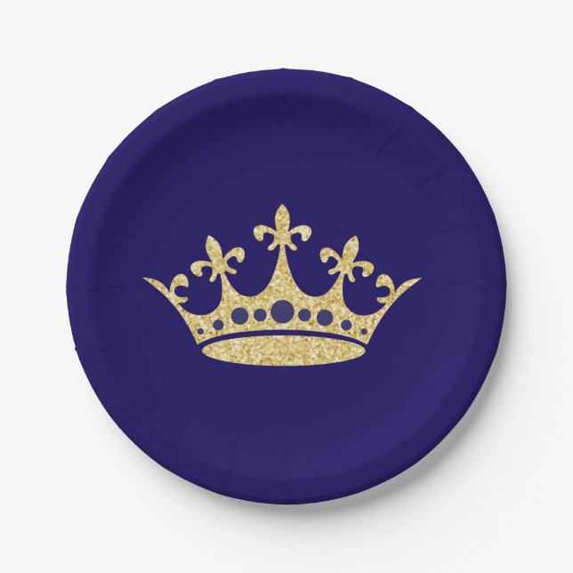 Royal Crown Paper Place Blue Gold Plates (Front)