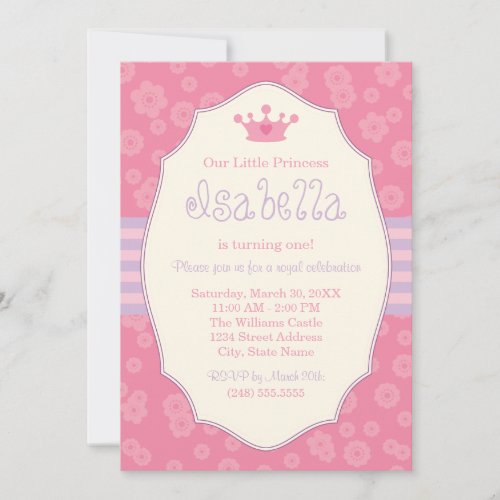 Royal Crown Pink Purple Princess Birthday Party Invitation