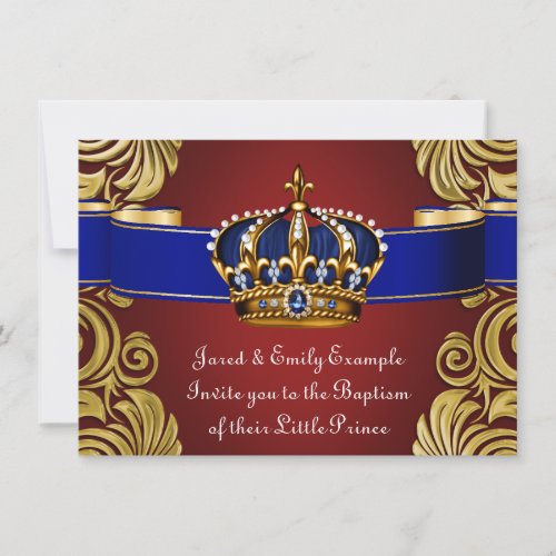 Royal Crown Prince Baptism Red Gold Invitation